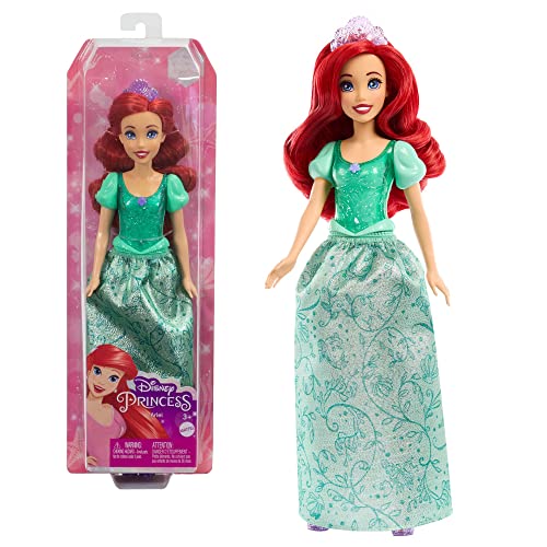 Mattel Disney Prinzessin Arielle Puppe, lange Haare zum Frisieren, beweglich, abnehmbare Schuhe und Diadem, Disney Geschenke, Spielzeug ab 3 Jahre, HLW10 von Mattel