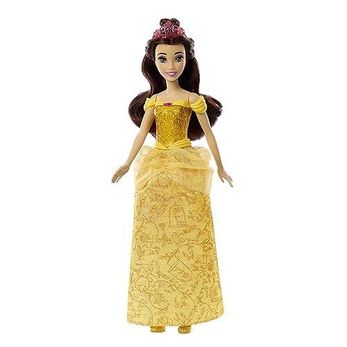 Mattel Disney Prinzessin-Spielzeug, bewegliche Belle-Modepuppe mit glitzernder Kleidung und Accessoires, inspiriert vom Disney-Film, Geschenk für Kinder, HLW11 von Mattel