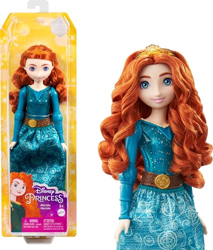 Mattel Disney Princess-Spielzeug, bewegliche Merida-Modepuppe mit glitzernder Kleidung und Accessoires, inspiriert vom Disney und Pixar-Film, Geschenk für Kinder, HLW13 von Mattel