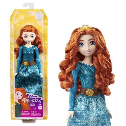 Mattel Disney Princess-Spielzeug, bewegliche Merida-Modepuppe mit glitzernder Kleidung und Accessoires, inspiriert vom Disney und Pixar-Film, Geschenk für Kinder, HLW13 von Mattel