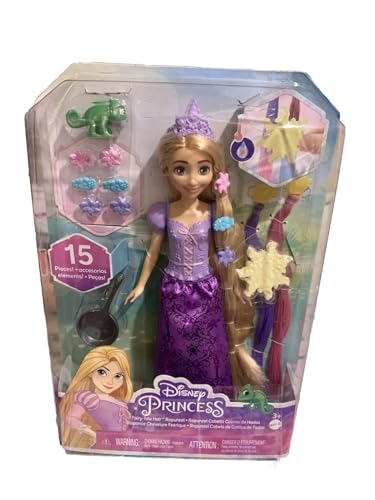 Mattel Disney Prinzessinnen Rapunzel Puppe, mit extra langen Haaren und Farbwechsel Funktion, inkl. Haar Accessoires und Chamäleon Pascal, Disney Geschenke, Spielzeug ab 3 Jahre, HLW18 von Mattel