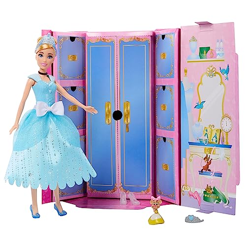 Disney Prinzessin-Spielzeug, Cinderella-Modepuppe mit Freundefigur und 12 geheimen Mode- und Zubehörteilen, inspiriert vom Disney-Film, Geschenke für Kinder von Mattel