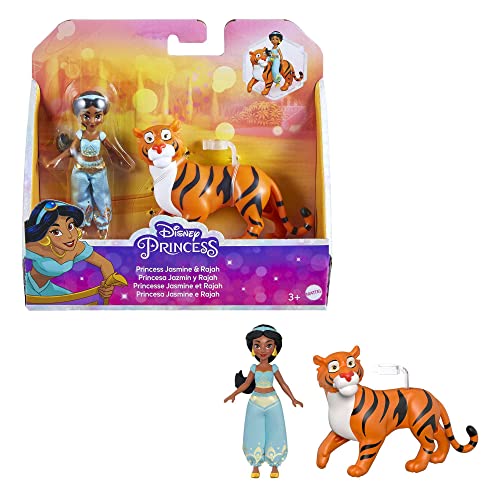 DISNEY Prinzessin Jasmin und Rajah - Bewegliche Puppe und Tigerfigur aus dem Film Aladdin, Jasmins unverkennbarer Look mit abnehmbarer Hose, für Kinder ab 3 Jahren, HLW83 von Mattel