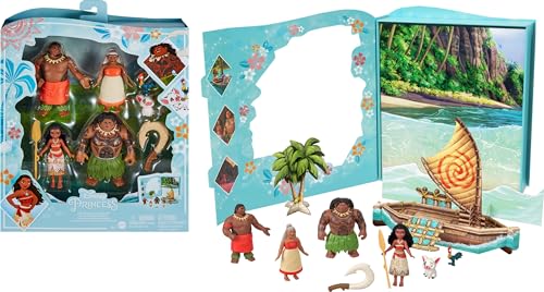 Mattel Disney Princess Toys, Vaiana Story Pack mit 6 Hauptcharakteren, kleine Puppen, Figuren und Zubehör inspiriert von Disney Filmen, Geschenke für Kinder, HLW90 von Mattel