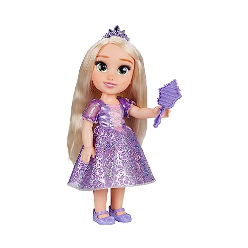 Disney Princess Rapunzel Puppe 35cm, reflektierende Glitzeraugen, bewegliche Gelenke, ausziehbares Kleid, Schuhe, Krone, langes Blondes Haar, für Mädchen ab 3 Jahren von Disney Princess