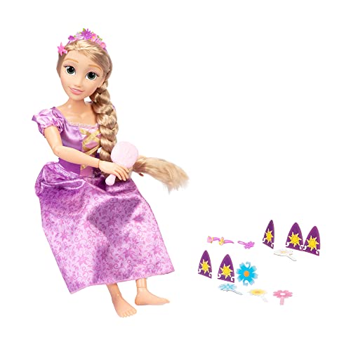 Disney Princess Rapunzel Doll Playdate 81,3 cm hoch & beweglich, My Size Gelenkpuppe in lila Kleid, kommt mit Bürste zum Kämmen Ihrer langen goldenen Haare, Blumengirlande, Haarband & Haarnadeln von Disney Princess