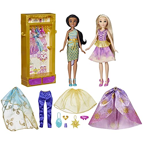 Disney Prinzessin Jasmins und Rapunzels Kleidergalerie, Jasmin und Rapunzel Spielzeug für Kinder ab 3 Jahren, Garderobe von Disney Princess