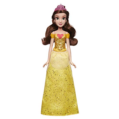 Disney Prinzessin Schimmerglanz Belle Modepuppe mit glitzerndem Rock, Krone und Schuhen von Disney Princess