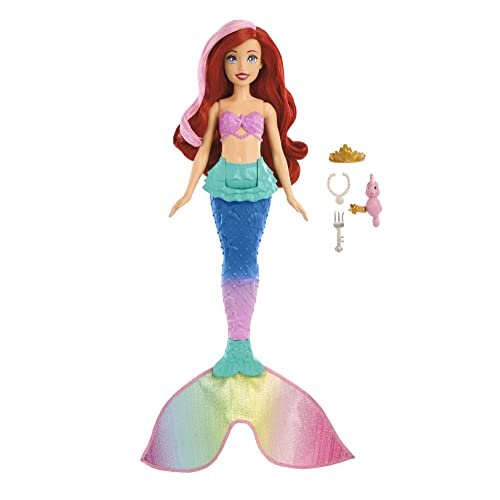 Mattel DISNEY Arielle - Meerjungfrauenpuppe mit Farbwechseleffekt, inklusive Seepferdchen-Freund, Diadem, Halskette und Dingelhopper für Unterwasserabenteuer, HPD43 von Mattel