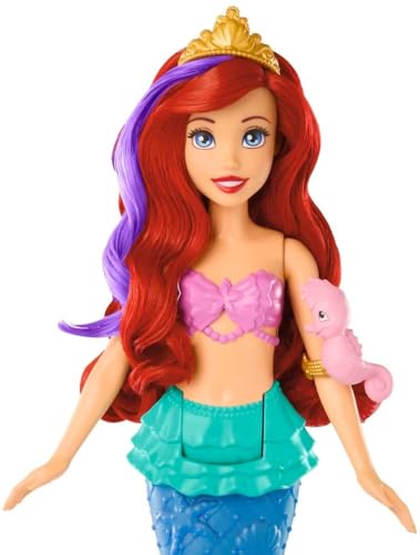 Mattel DISNEY Arielle - Meerjungfrauenpuppe mit Farbwechseleffekt, inklusive Seepferdchen-Freund, Diadem, Halskette und Dingelhopper für Unterwasserabenteuer, HPD43 von Mattel