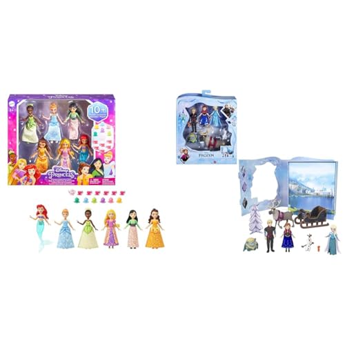 Disney Prinzessinnen Set, inkl. 6 Disney Figuren & DISNEY Die Eiskönigin - Märchen-Set mit 6 spielerischen Lieblingsfiguren, interaktiver Verpackung und Zubehör für Kinder, HLX04 von Disney Princess