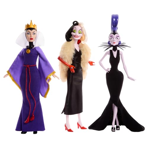 Mattel DISNEY Villains Böse Königin, Cruella de Vil & Yzma - Legendäre Schurkinnen Set mit detailreiche Outfits & Accessoires, für Sammler & Kinder, ab 3 Jahren, HRF56 von Mattel