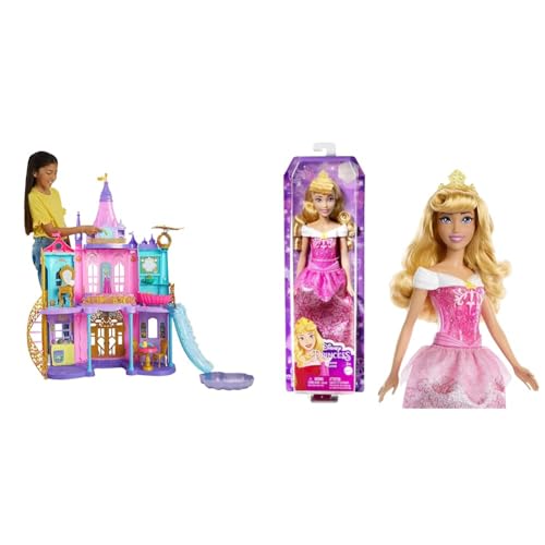 Mattel Disney Prinzessin Puppenhaus, Magisches Schloss, 3 Etagen & Prinzessin Aurora - Puppe mit typischem Outfit, abnehmbaren Schuhen und Diadem von Disney Princess