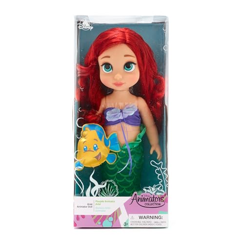 Disney Store Puppe Arielle, die Meerjungfrau, aus der Animator Collection, 39 cm / 15", echt wirkendes Haar zum Kämmen und Outfit, mit Fabius Plüschtier aus Satin, Sammelpuppe für Kinder ab 3 Jahren von Disney Store