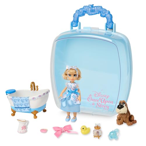 Disney Store Offizielles Cinderella Minipuppen-Spielset, Once Upon a Story Kollektion, 10-TLG., Spielzeugfiguren-Set mit Zubehör, inkl. Hund Bruno und Badewanne, Ab 3 Jahren von Disney Store