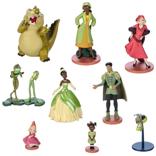 Disney Store Official - Küss den Frosch - Figurenspielset - 9 geformte Spielzeugpuppen - Mit Tiana, Naveen, Lottie, Fröschen, Glühwürmchen Ray und Louis dem Alligator von Disney Store