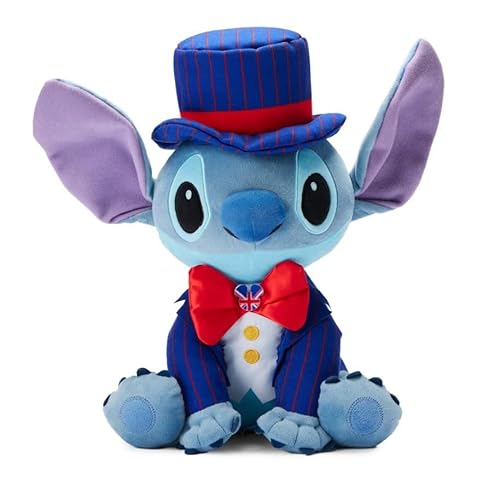 Disney Store Official - Lilo & Stitch - Stitch - Kuscheltier - 35cm/14 - Mit einem Outfit im UK-Style und Micky Maus Anstecknadel mit Union Jack - Ab der Geburt geeignet - Ab 0 Jahren von Disney Store