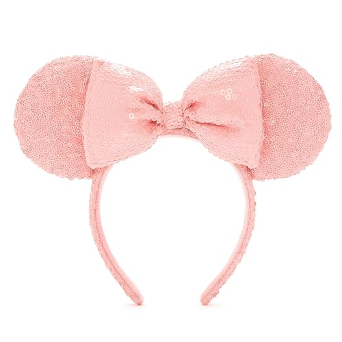 Disney Store Official - Rosafarbener Minnie Maus Haarreif mit Ohren für Erwachsene - Disneyland Paris Accessoire - Unisex Kopf-Accessoire mit Pailletten und Schleife in Rosa von Disney Store