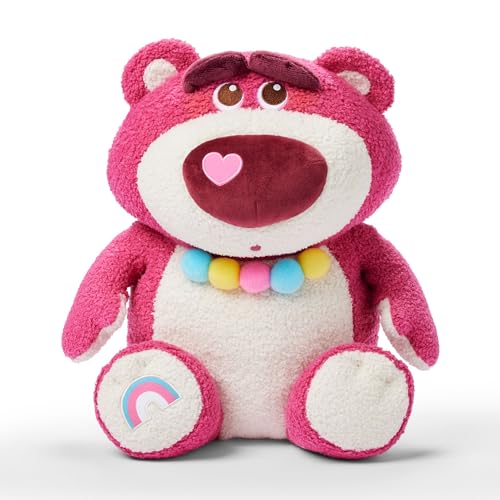 Disney Store Official - Toy Story - Lotso - Kuscheltier - 34 cm/13" - Kuschelige Bösewicht-Plüschfigur - Pinkfarbener Teddybär - Mit Regenbogenstickerei und farbenfroher Bommel-Halskette von Disney Store