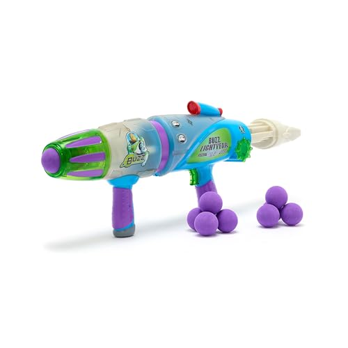 Disney Store Offizieller Buzz Lightyear Nachtleuchtender Blaster, Toy Story, 45cm, Spielzeugpistole mit Licht- und Soundeffekten, Inklusive 10 Schaumstoffbällen, Reichweite bis 6m von Disney Store