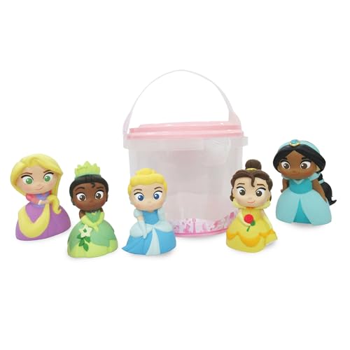 Disney Store Offizielles Badespielzeugset Disney-Prinzessinnen, 5-teilig, Kinderspielset mit Rapunzel, Belle, Cinderella, Tiana und Jasmin, Badespielzeug mit Aufbewahrungseimer, geeignet ab 6 Monaten von Disney Store