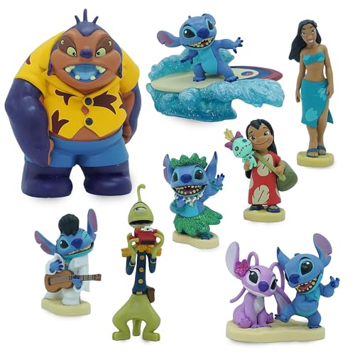 Disney Store Offizielles Lilo & Stitch Deluxe Figuren-Spielset, 8-TLG., Figurenset für Kinder Enthält Angel, Lilo und Mehr mit Befestigter Basis von Disney Store