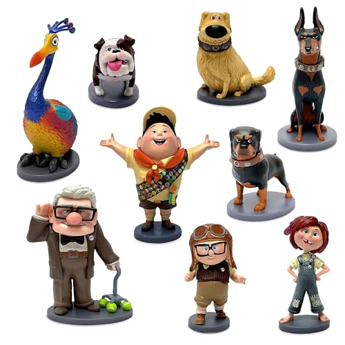 Disney Store Offizielles Oben Deluxe Figuren-Spielset, 9-TLG., Pixar Actionfiguren Set Enthält Carl Fredricksen, Junge Ellie und Mehr mit Befestigter Basis von Disney Store