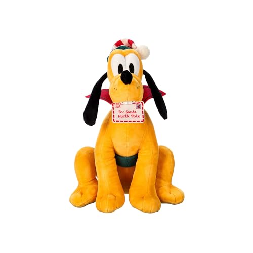 Disney Store Offizielles Pluto Festliches Kuscheltier, 32cm, Niedlicher Plüschhund als Weihnachtshelfer mit gestreifter Mütze und Pom-Pom von Disney Store