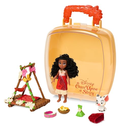 Disney Store Offizielles Vaiana Minipuppen-Spielset, Once Upon a Story Kollektion, 8-TLG., Figurenset mit Zubehör, inklusive Herz von Te Fiti Halskette, Schweinchen Pua, Floß, Ab 3 Jahren von Disney Store