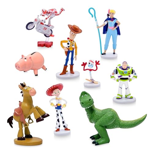 Disney Store Offizielles Toy Story Deluxe Figuren-Spielset, 9-TLG., Spielzeug, Actionfiguren Set Enthält Woody, Buzz Lightyear, Jessie, Rex, Bully, Specki, Porzellinchen, Forky und Duke Caboom von Disney Store