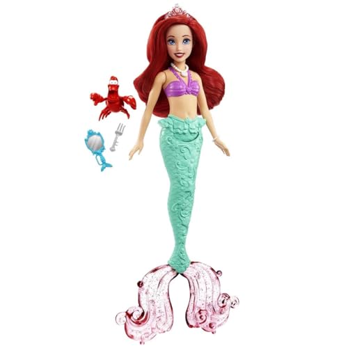 Ariel, die kleine Meerjungfrau, Sea Stories 28 cm große Puppe mit Sebastian und verschiedenen Prinzessinnen Accessoires. Original Mattel HLW35 – Kinder ab 3 Jahren von Disney