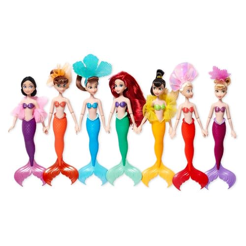 Disney Store Official The Little Mermaid 7 Puppen-Set - Arielle & Sisters, bewegliche Puppen mit verwurzelten Haaren, Mädchenspielzeug, Fensterbox, perfekt für Fans von Ariel Toys von Disney