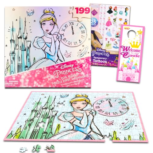 Aschenputtel-Puzzle-Set – Bündel mit 199-teiligem Aschenputtel-Puzzle plus Tattoos, mehr | Disney Prinzessin Aschenputtel-Puzzle für Teenager, Erwachsene von Disney