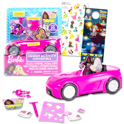 Barbie Spielzeugauto Aktivitätsset für Mädchen – Bundle mit Barbie Cabrio-Spielzeugauto, Notizblock, Aufklebern und mehr Schreibwarenbedarf | Barbie-Design-Aktivitätsset für Kinder von Disney