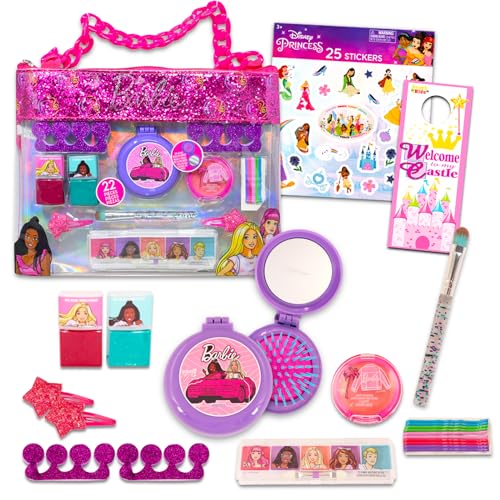 Barbie Kosmetikset für Mädchen - Barbie Dress Up Party Supplies Bundle mit Barbie Make-up, Tasche mit Kettengriff, Aufklebern und mehr | Barbie Pretend Play von Disney