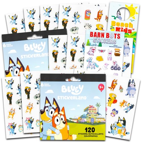 Bluey Partygeschenk-Set – 240 blaue Aufkleber mit Blau, Bingo, Bandit, Türhänger und mehr, Blaues Partyzubehör für Jungen und Mädchen von Disney