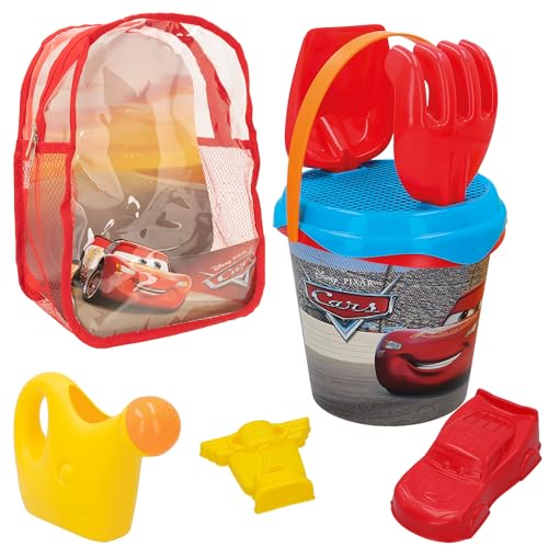 ColorBaby 48223 Cars The Movie Strandrucksack Eimer mit Zubehör und Formen, 18 cm, bunt von Disney