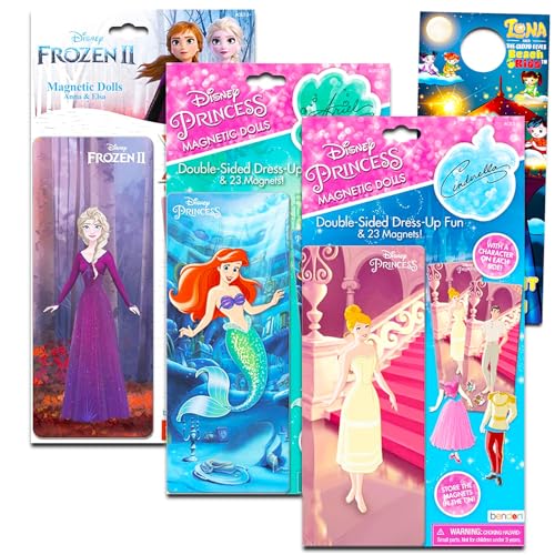 Disney 25-teilige magnetische Kreationen – Bündel mit 3 magnetischen Puppen, einschließlich Arielle, Frozen 2 und Aschenputtel, magnetisches Puppenverkleidungsset von Disney