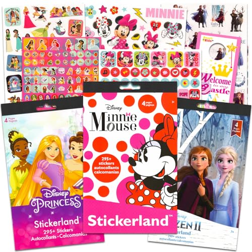 Disney Aufkleber-Party-Set für Mädchen – Bündel mit über 880 Aufklebern mit Minnie-Maus, Disney Prinzessin und Disney plus Türhänger (12 Aufkleberbögen) von Disney