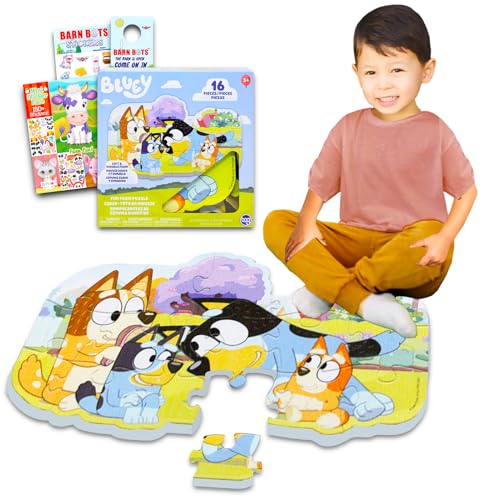 Disney Bluey Schaumstoff-Puzzlematen-Set – 16-teiliges Schaumstoff-Bodenpuzzle für Kinder mit Aufklebern und mehr, Blaue Puzzles für Kinder von Disney