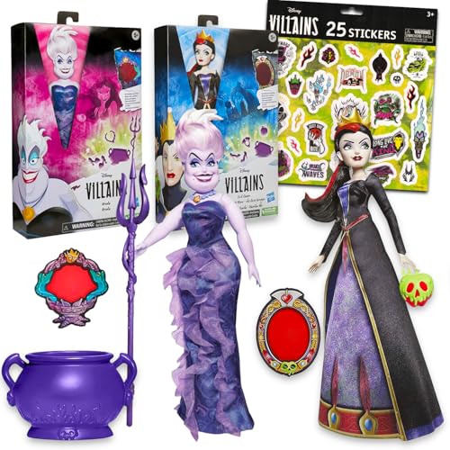 Disney Bösewichte Puppen-Set für Mädchen – Bündel mit 2 Disney Bösewichten Puppen mit der bösen Königin und Ursula plus Aufklebern | Disney Bösewichte Geschenke von Disney