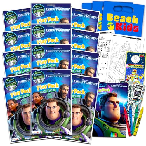 Disney Buzz Lightyear Partygeschenk-Set, Paket enthält 12 Lightyear Spielpackungen gefüllt mit Aufklebern, Malbüchern, Buntstiften mit Beuteln und Türhänger (Toy Story Partyzubehör) von Disney