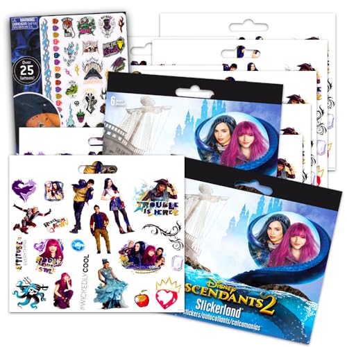 Disney Descendants Stickers Party Pack Bundle - Über 240 Nachkommen Aufkleber mit Bonus-Tattoos (12 Stickerbögen, Nachkommen Partyzubehör) von Disney