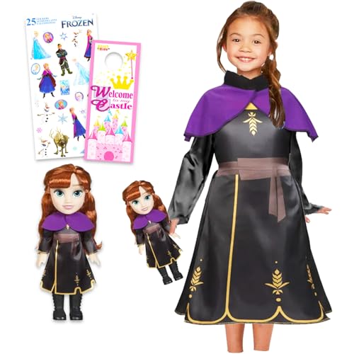 Disney Die Eiskönigin Ana Puppe und Kleid für Mädchen – Bündel mit 35,6 cm großer Frozen Puppe mit passendem Mädchen in voller Größe 4–6 x Ana-Kleid für Rollenspiele und Aufkleber | Ana Dress Up für von Disney