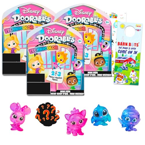 Disney Doorables Blind Bags – Paket mit 3 Disney Doorables Technicolor Minifiguren für Kinder, Erwachsene plus Aufkleber, Disney Doorables Figuren Mini Peek Serie 11 von Disney