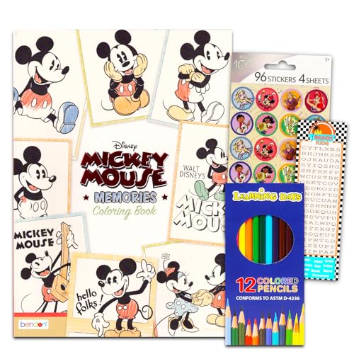 Disney Fortschrittliches Malbuch-Set für Teenager, Erwachsene, Mickey Mouse Memories, Malbuch, Paket mit Buntstiften, Lesezeichen (Entspannung für Erwachsene) von Disney