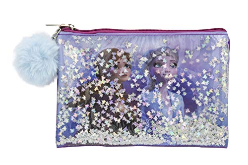 Disney Frozen 2 - Beautytäschchen mit Schneekugeleffekt und Pompom 21x1x14 cm, Blau von Disney