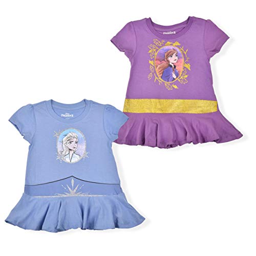 Disney Frozen 2 Girl's 2-Pack Princess Anna and Elsa Character Tees with Cape, Purple/Blue, Size 4 von Disney