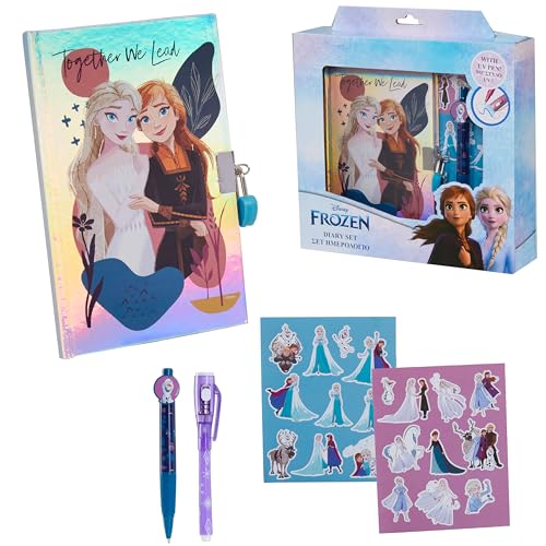 Disney Frozen Schreibset für Kinder Mädchen, Wish Anna und Elsa Tagebuch Mädchen mit Schloss, Die Eiskönigin Zauberstifte und Aufkleber Mädchen ab 3 Jahren (Blau Frozen) von Disney