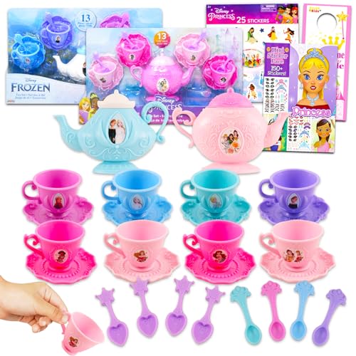 Disney Frozen and Disney Prinzessinnen-Teeset, 28-teiliges Teeset, Party-Dekorationen, Tassen, Teekanne, mit Anna, Elsa, Cinderella, Belle, mehr mit Frozen-Aufklebern (Disney Teeset, Partyzubehör) von Disney